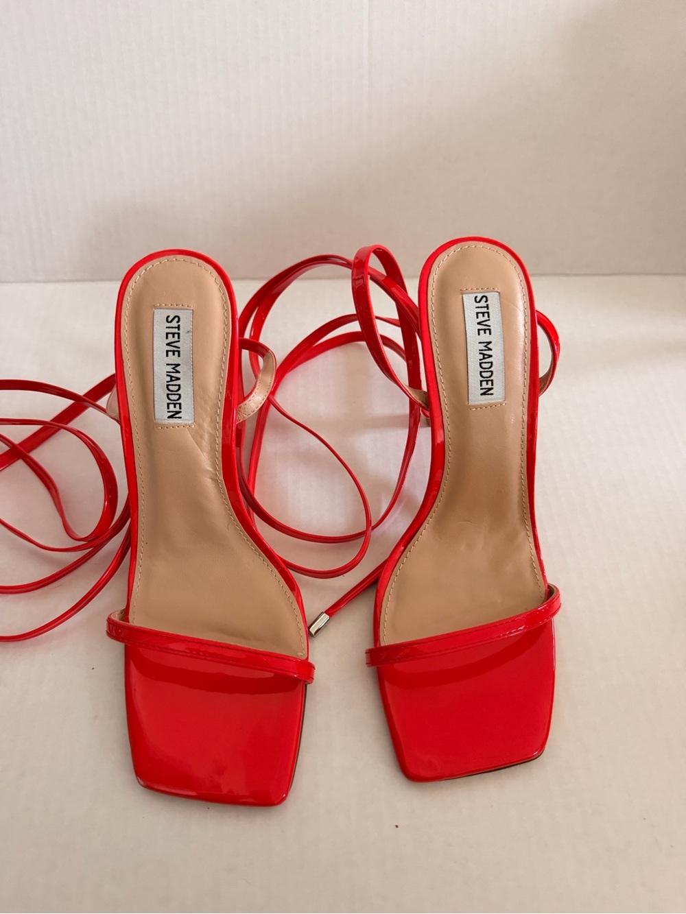 Steve Madden Red Patent Lace-Up Square Toe Sandals Size 8